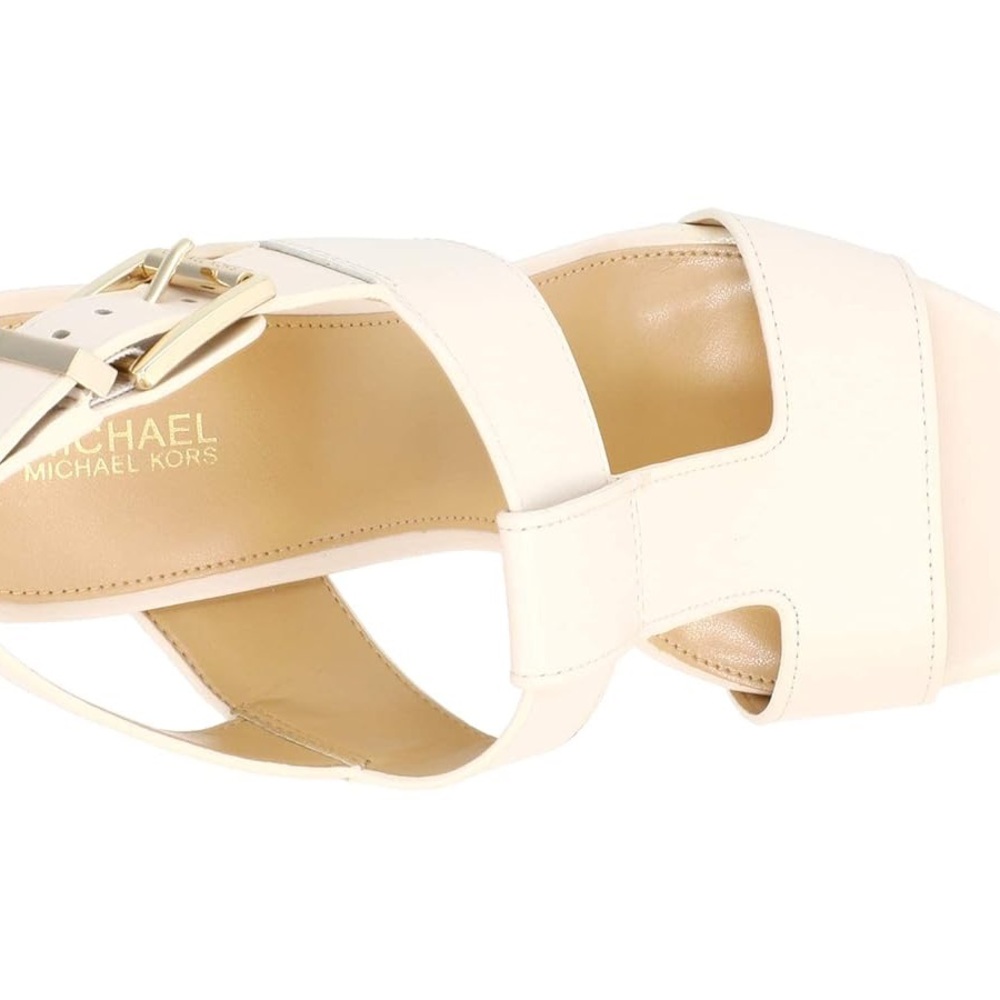 Michael Kors Becker T Strap cream,tan, brown 
Elegant Cream Block Heel Sandals - Picture 5 of 12
